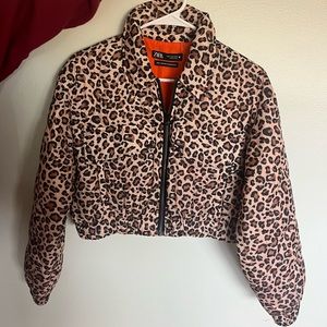 Zara Cropped Cheetah Print Puffer